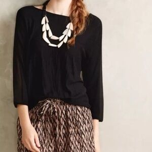 Anthropologie Moth Sabine Sheer Panel Sweater Black Medium
